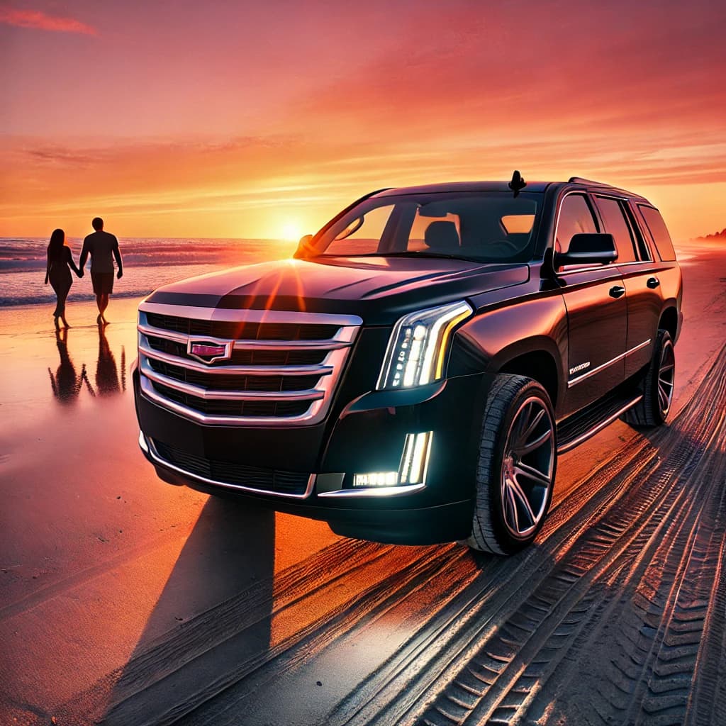 Black Escalade at sunset